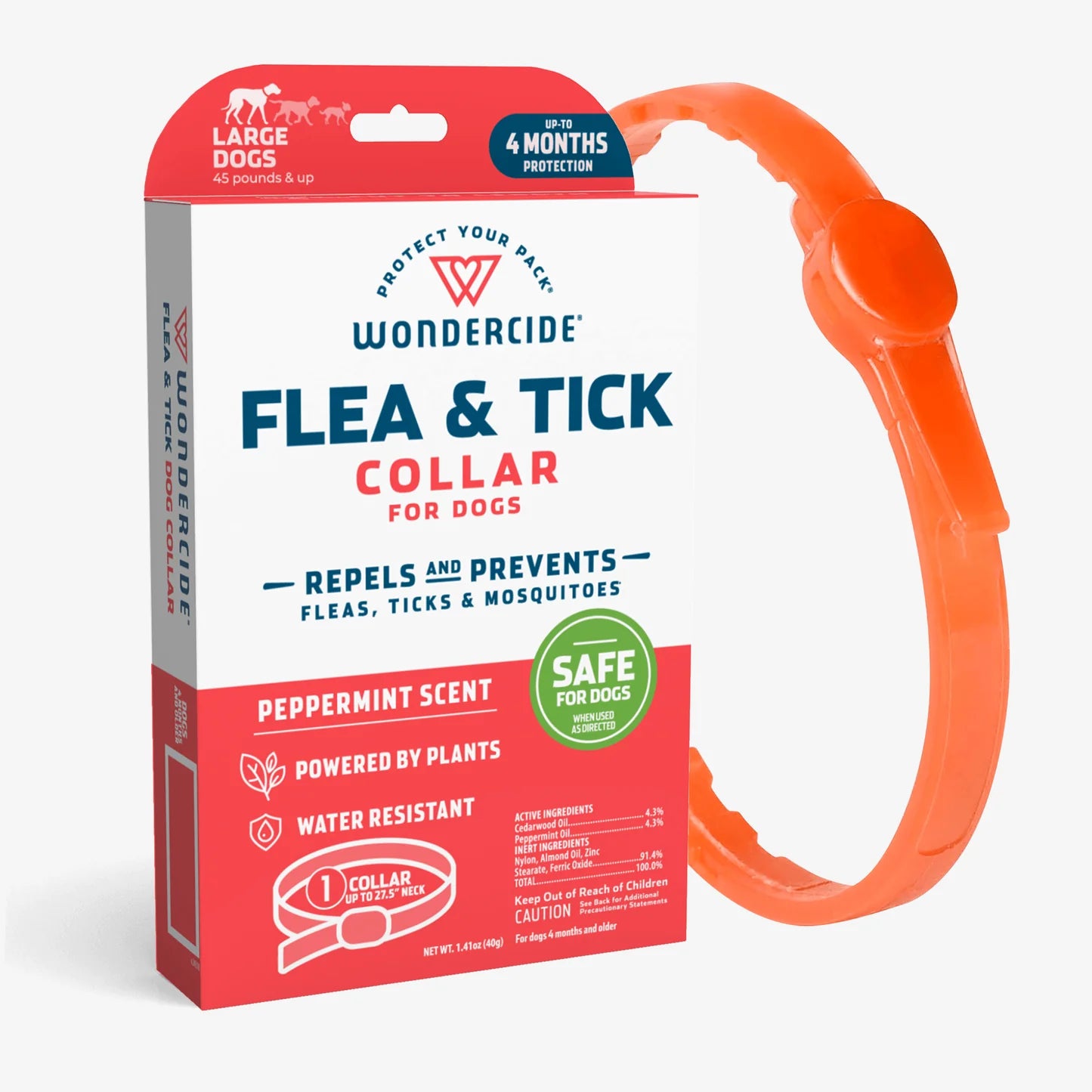 Wondercide all natural flea and tick collar for dogs with packaging.
