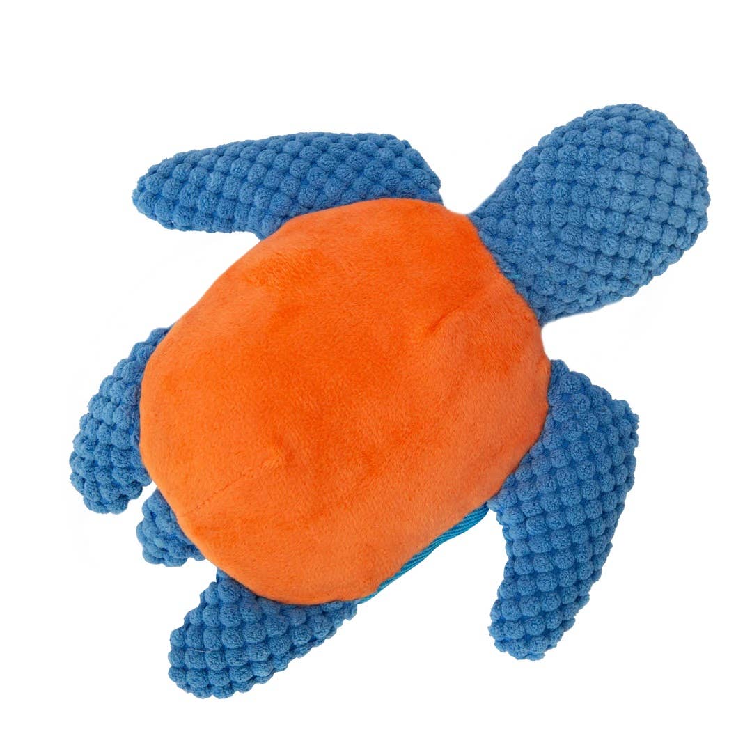 Snugarooz Titan the Turtle dog toy – plush turtle with durable hard shell and squeaker for interactive play.