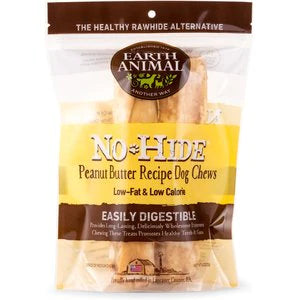 Earth Animal No Hide Peanut Butter Bones 2-Pack - Natural, long-lasting chews for dogs with real peanut butter and simple ingredients, free from preservatives and synthetics.