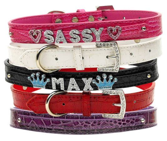 Black Faux Croc Dog Collar For 10mm Charms-Large