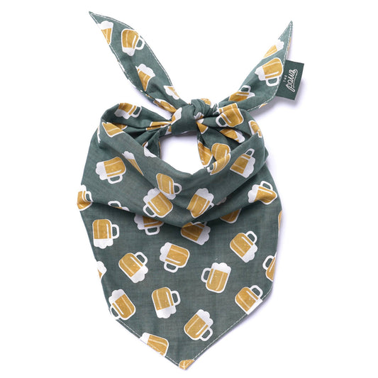 Green bandana with beer mug pattern on a white background
