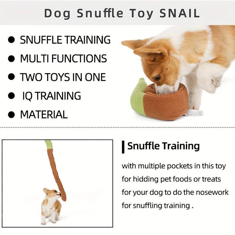 Interactive Snail Dog Toy - Plush Puzzle Treat Dispenser and Slow Feeder for Snuffle and Play