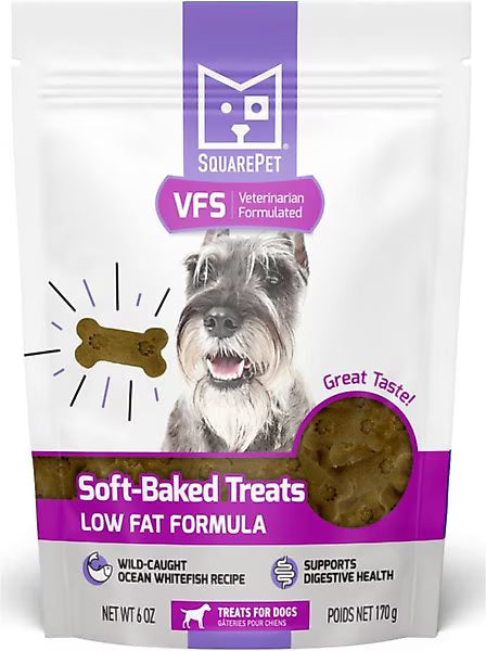 SquarePet Low Fat bag of soft baked treats for dogs. 