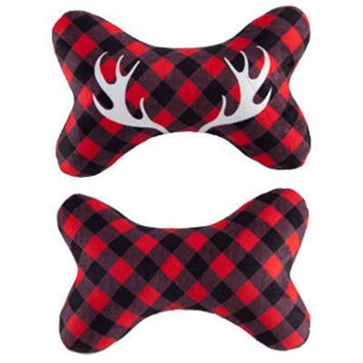 Buffalo Check Plush Squeaker Bone Toy