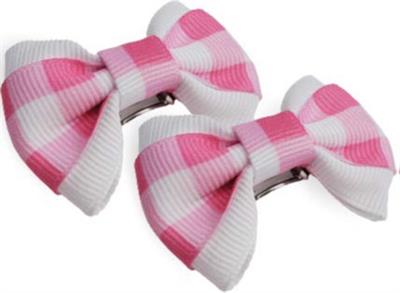Pink & White Gingham  Bows -2 pack
