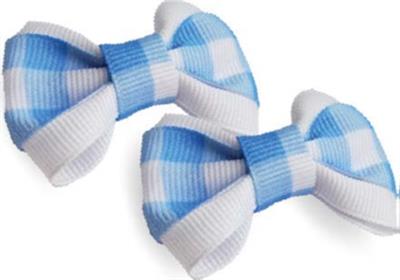 Blue & White Gingham Hair Bows -2 pack