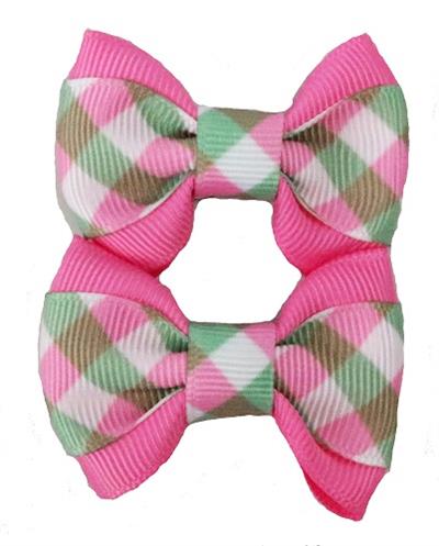 Pink Gingham Hair Bows -2 pack