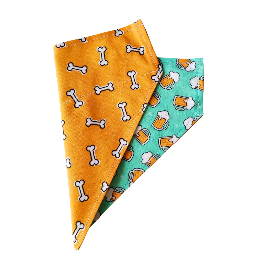 Beer & Bones - Reversible Dog Collar Bandana