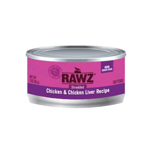 Rawz Cat Chicken & Chicken Liver Cans -Shredded -3oz
