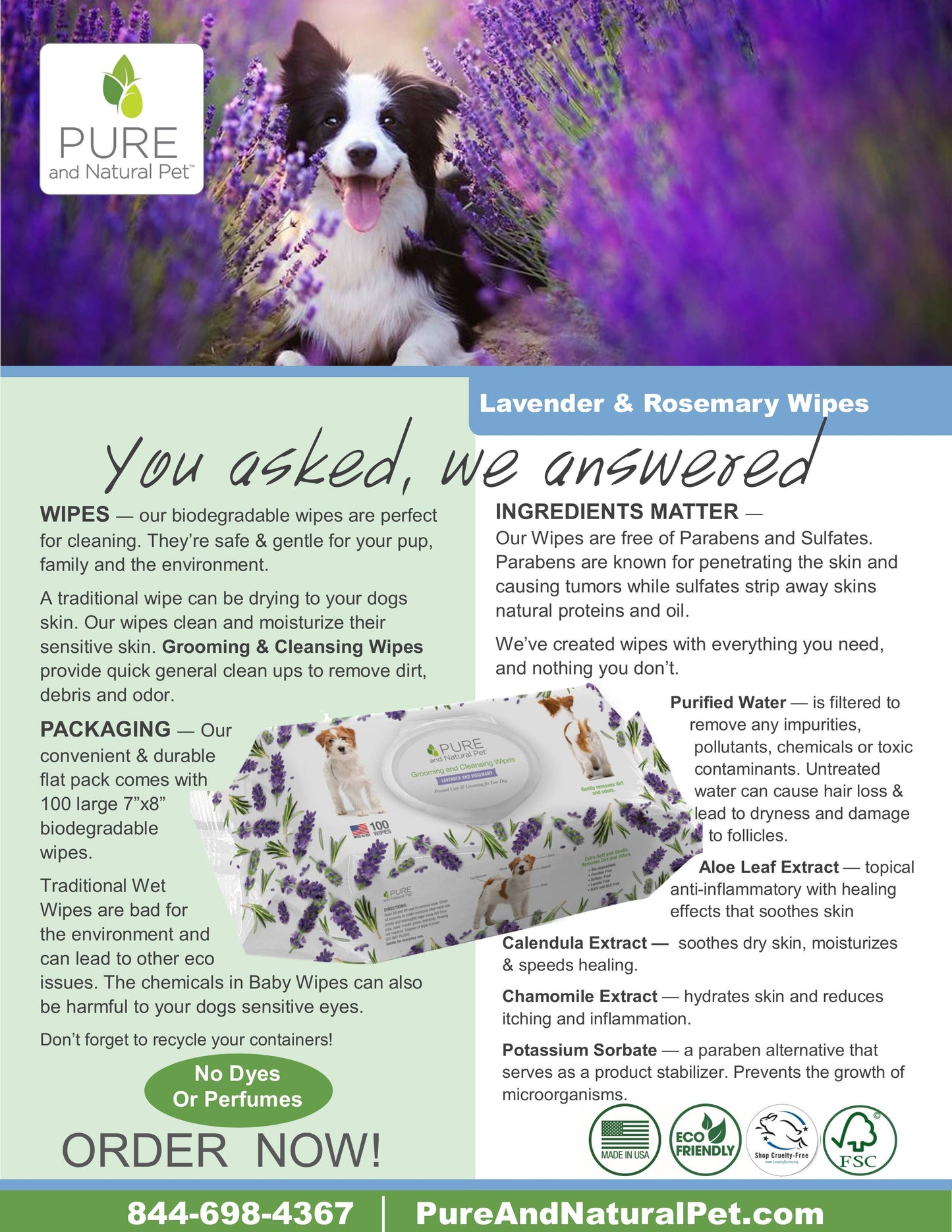 Grooming & Cleansing Wipe-Lavender & Chamomile