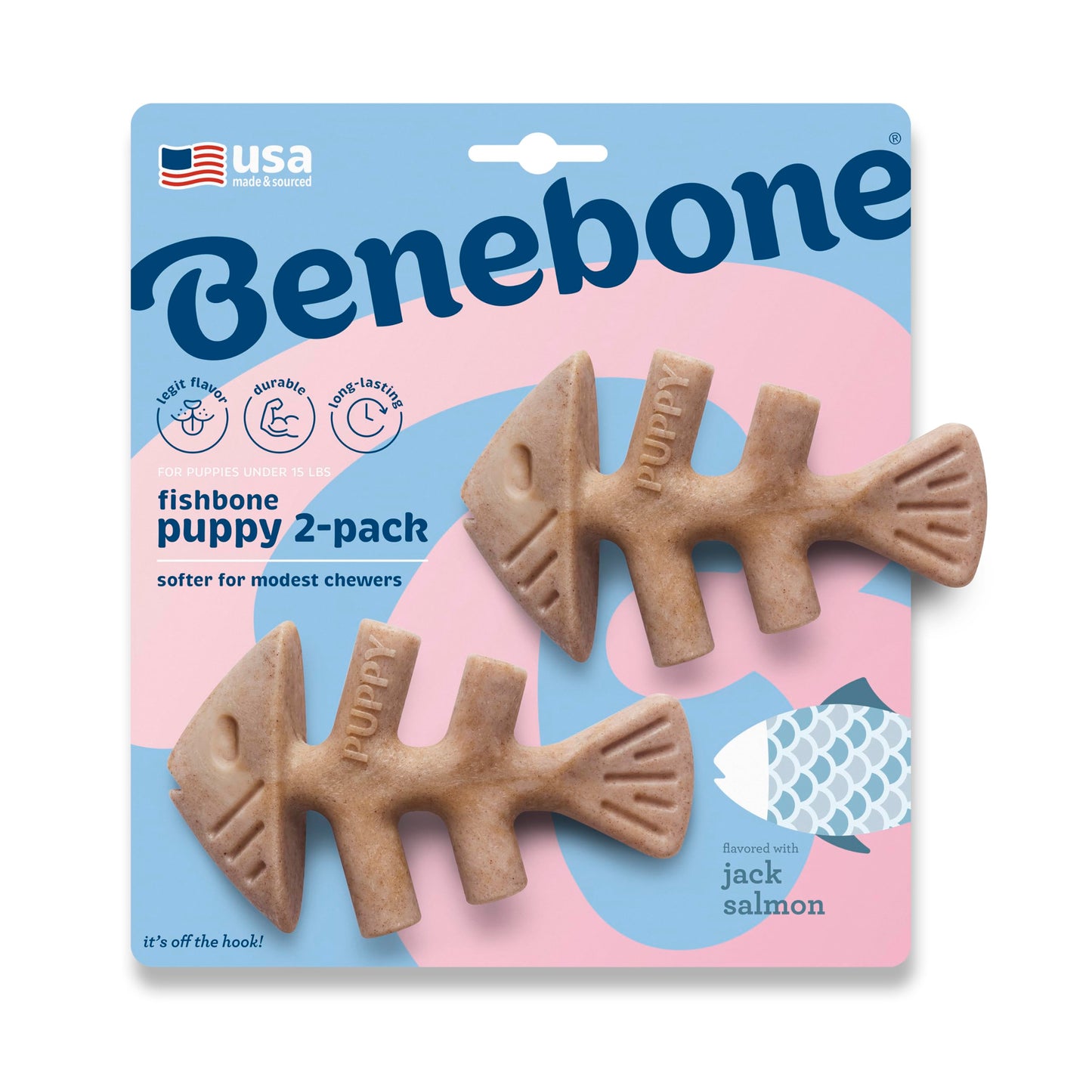 Benebone Fishbone Puppy 2-Pack Toy - Durable Chew Toys for Puppies, Safe & Tasty Flavor for Teething and Dental Health