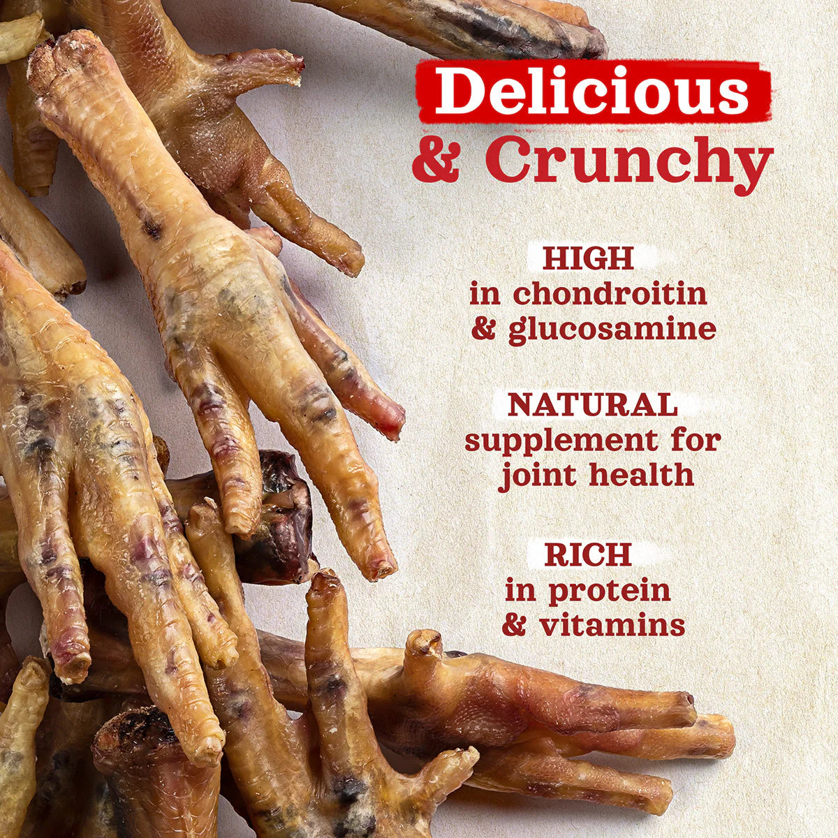 Natural Farm Chicken Feet – 6 Pack of All-Natural Chews for Dogs. High-protein, single-ingredient treats that promote dental health by helping to reduce tartar and plaque. Perfect for dogs of all sizes, especially small to medium breeds. Free from artificial additives or preservatives, offering a crunchy, flavorful chew your dog will love.