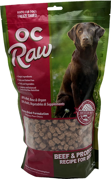 OC Raw Freeze Dried Beef & Produce Meaty Rox 20 oz – Grain-free, high-protein dog food with premium muscle cuts, bone, organ, fruits, and vegetables for a balanced diet