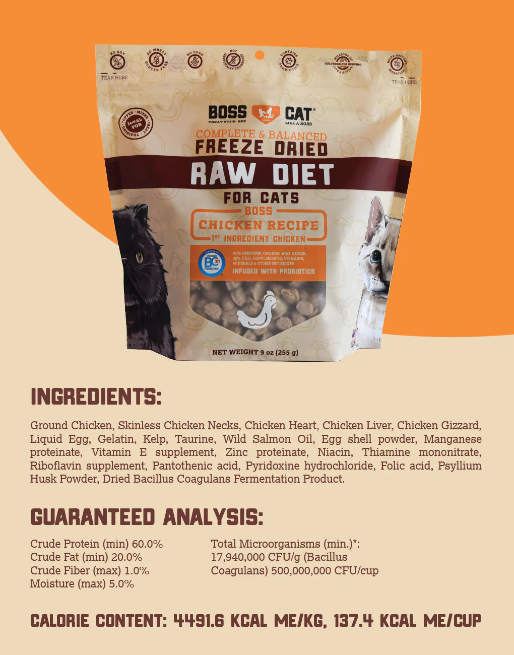 BossNation Boss Cat Freeze-Dried Chicken Food - High-Protein, Grain-Free Raw Meal for Cats with Natural Chicken for Optimal Health