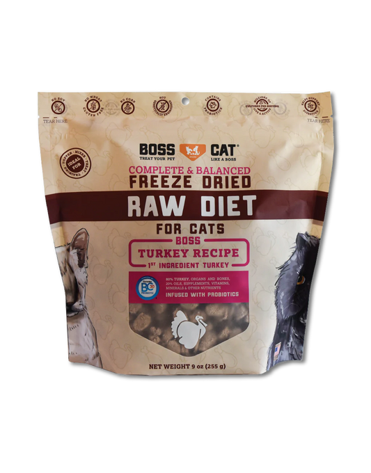 Boss Dog Freeze-Dried Turkey Formula for Cats - High-Protein, Grain-Free Raw Meal with Natural Turkey for Optimal Health and Nutrition