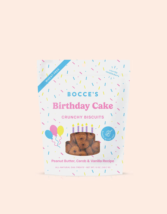 Bocce's Bakery Birthday Cake Treats for Dogs - Wheat-Free, All-Natural Biscuits with Peanut Butter, Carob, and Vanilla for Special Occasions