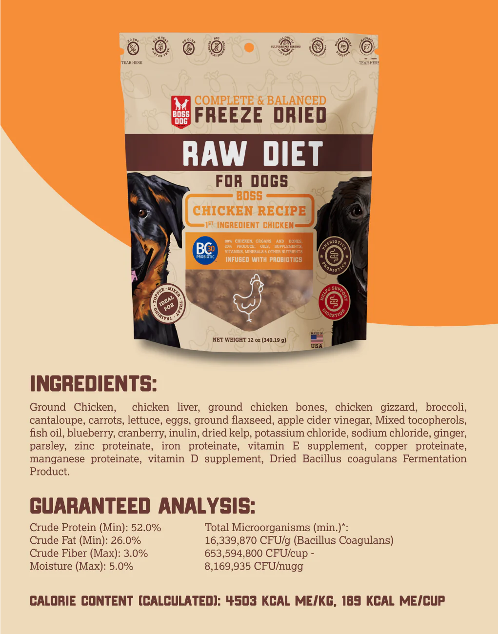 Boss Dog Freeze-Dried Chicken for Dogs - High-Protein, Grain-Free Raw Meal with Natural Chicken for Optimal Canine Health