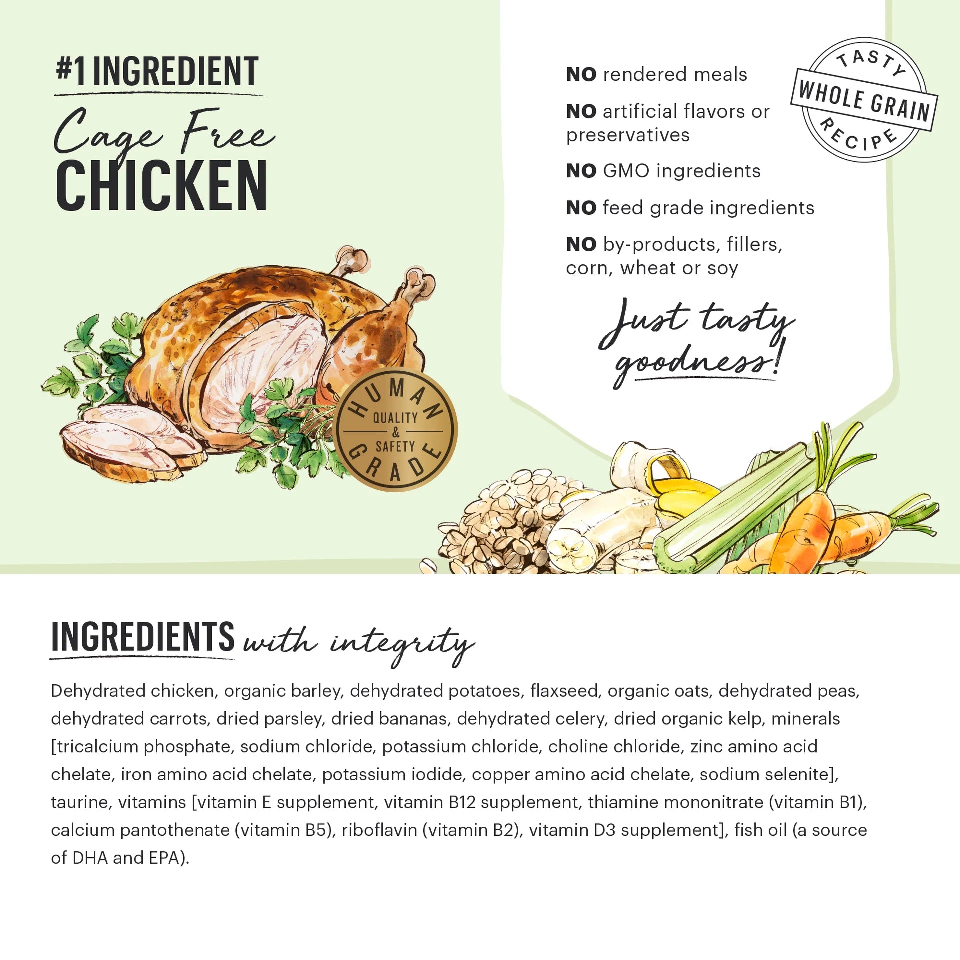 Honest Kitchen Dehydrated Whole Grain Chicken Dog Food made with premium, free-range chicken and wholesome grains, offering a nutritious, easily digestible meal that supports your dog’s overall health and vitality.