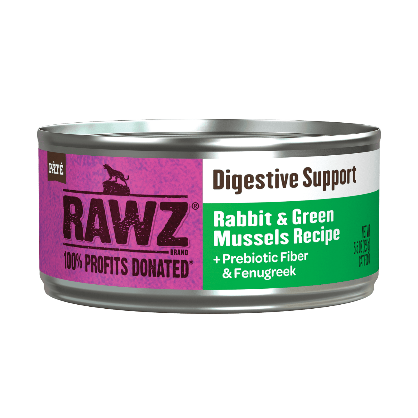 Rawz Digestive Rabbit & Green Mussels Cat Pate-5.5oz