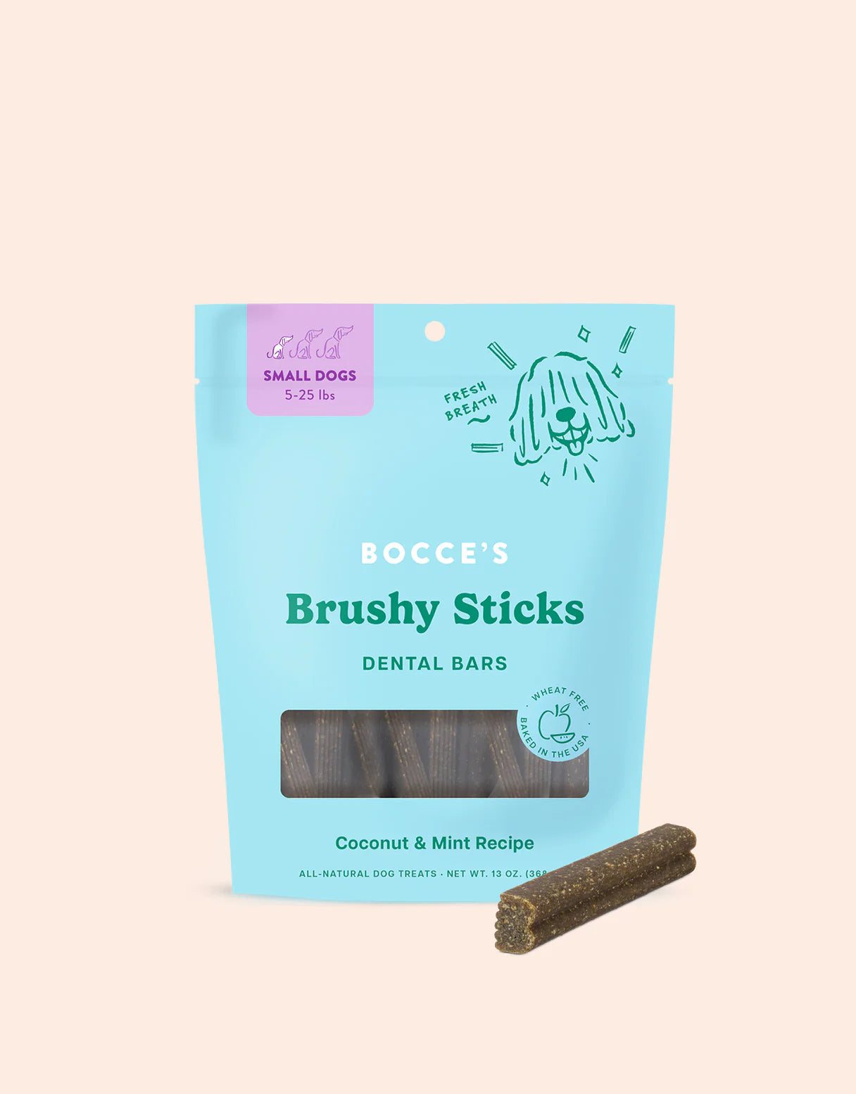 Bocce's Bakery Brushy Sticks Dental Bars - Natural Coconut & Mint Dog Chews for Dental Health and Fresh Breath, Available in Small, Medium, and Large Sizes