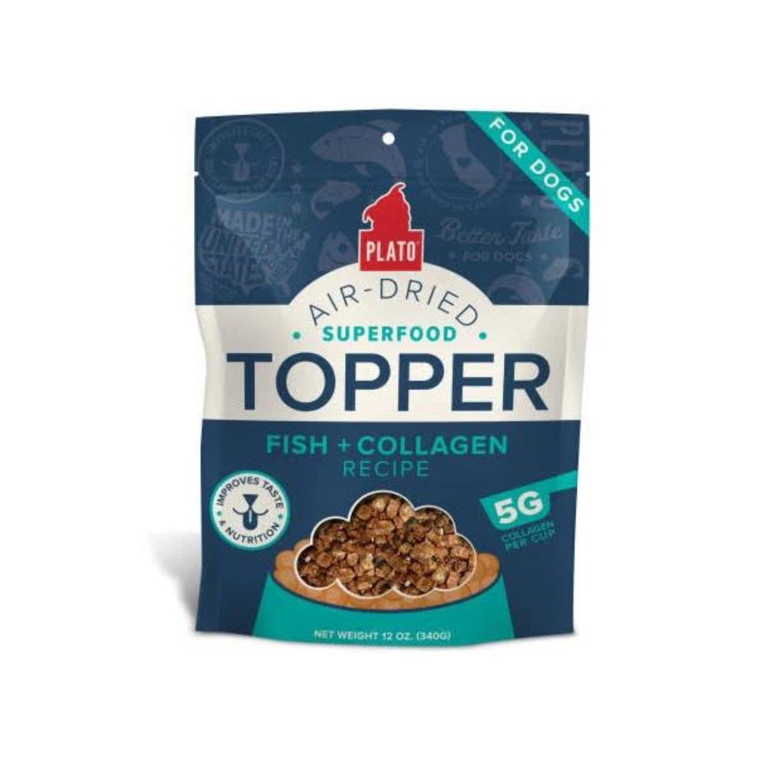 Plato Air-Dried Dog Superfood Topper Made With Fish & 5 Grams of Collagen to Enhance the Taste & Nutrition of Dog Kibble. 