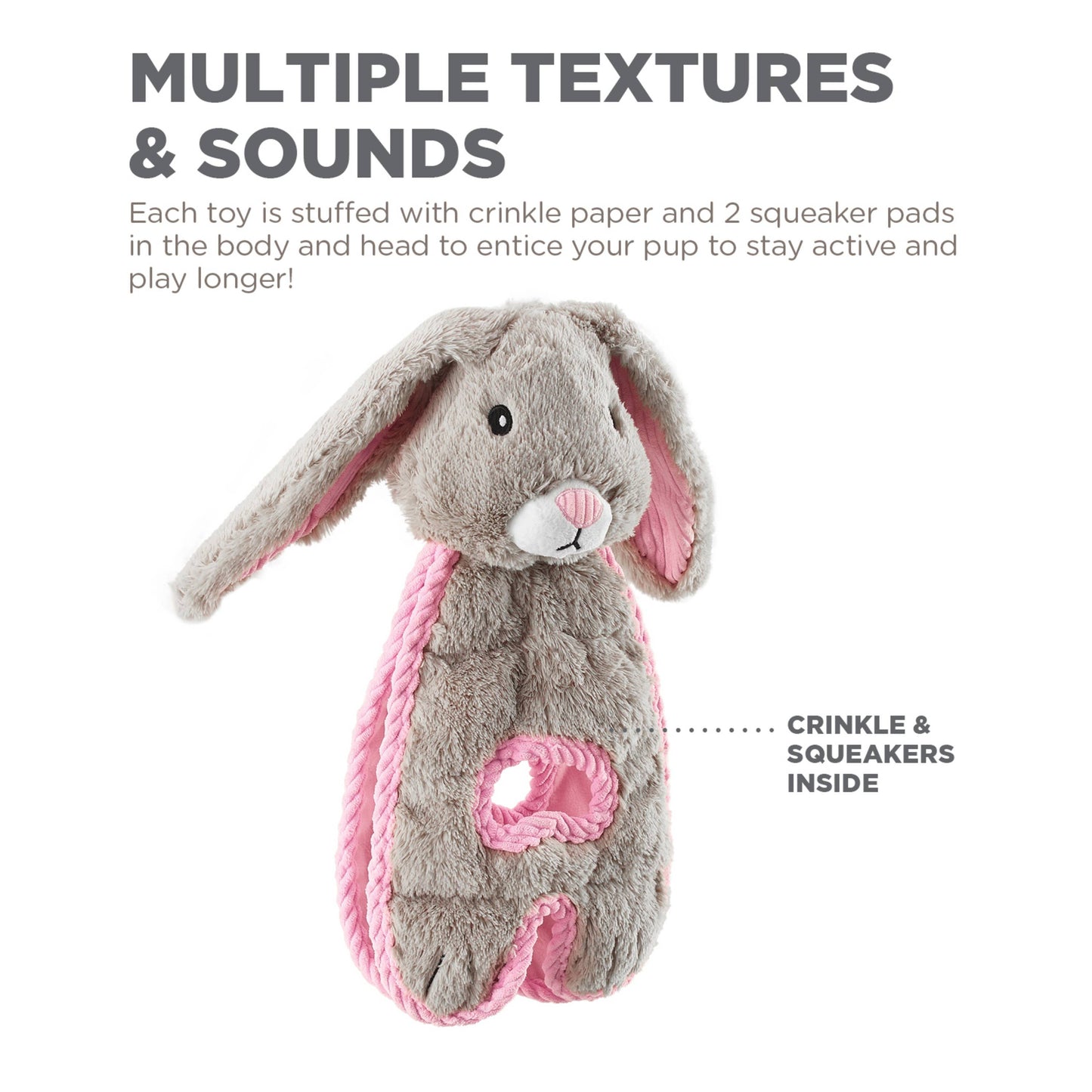 Outward Hound Cuddle Tugs Bunny Plush Squeaky Dog Toy