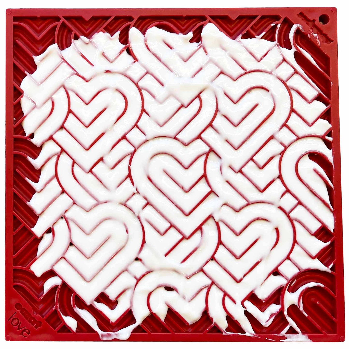 Heart Design "Love" Emat Enrichment Lick Mat - Red - Small: Large