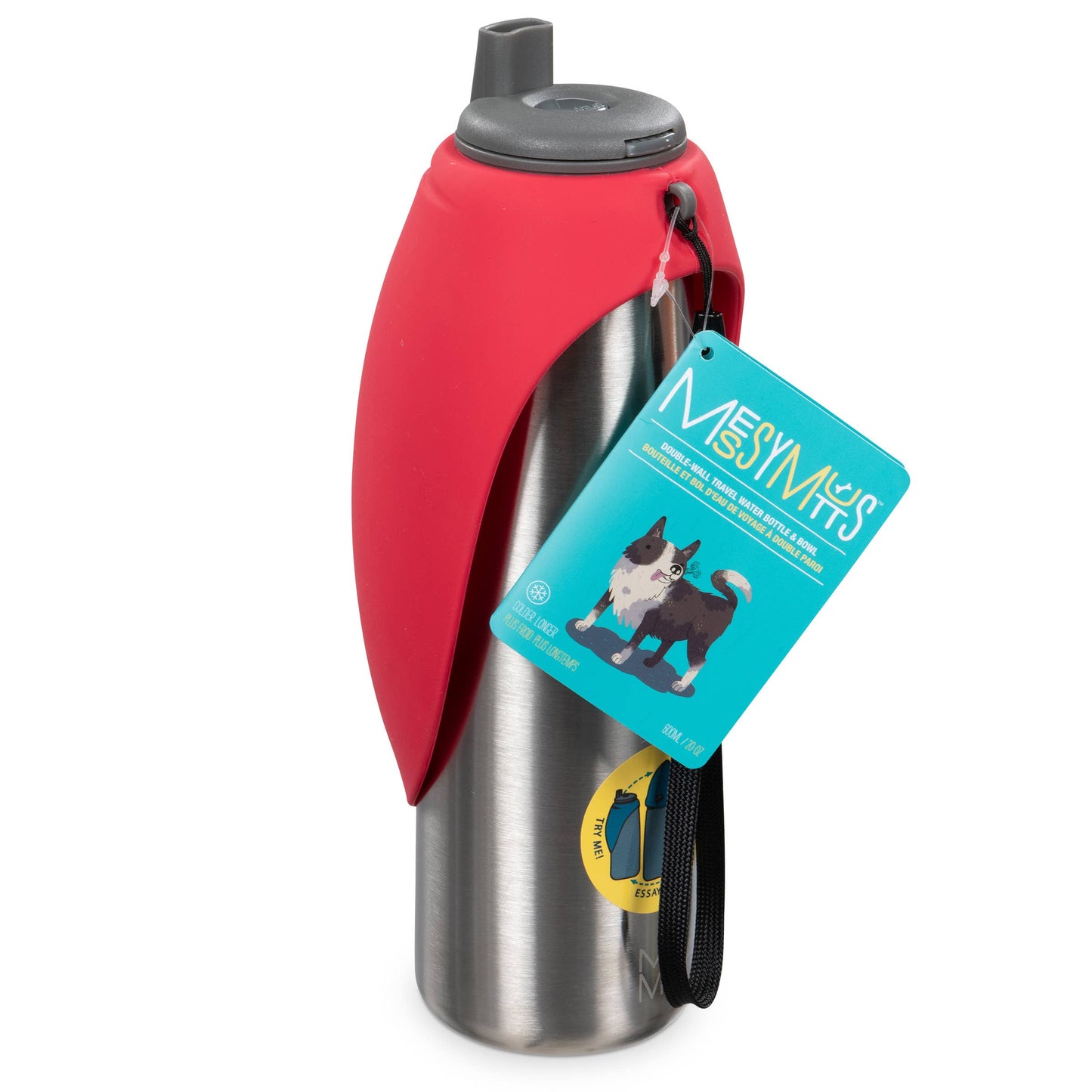 Messy Mutts Stainless Water Bottle Red