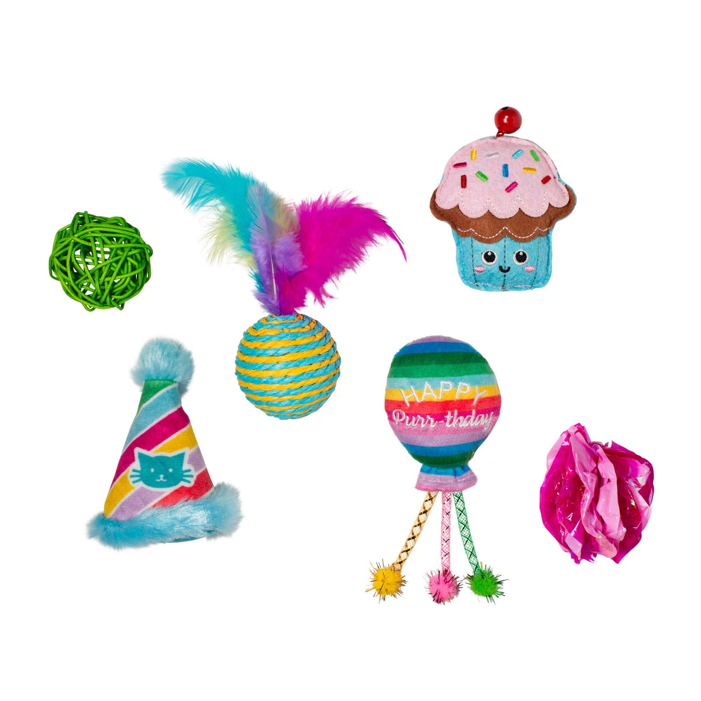 HAPPY PURRTHDAY CAT TOY SET OF 6