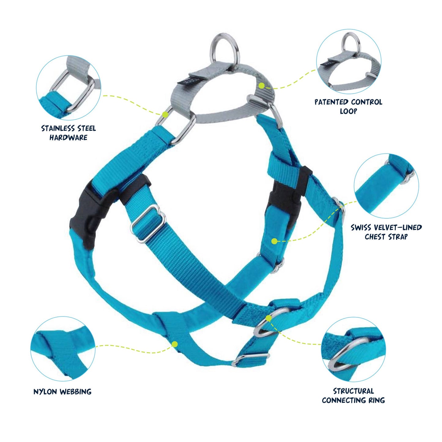 Turquoise Freedom No-Pull Dog Harness with Leash: