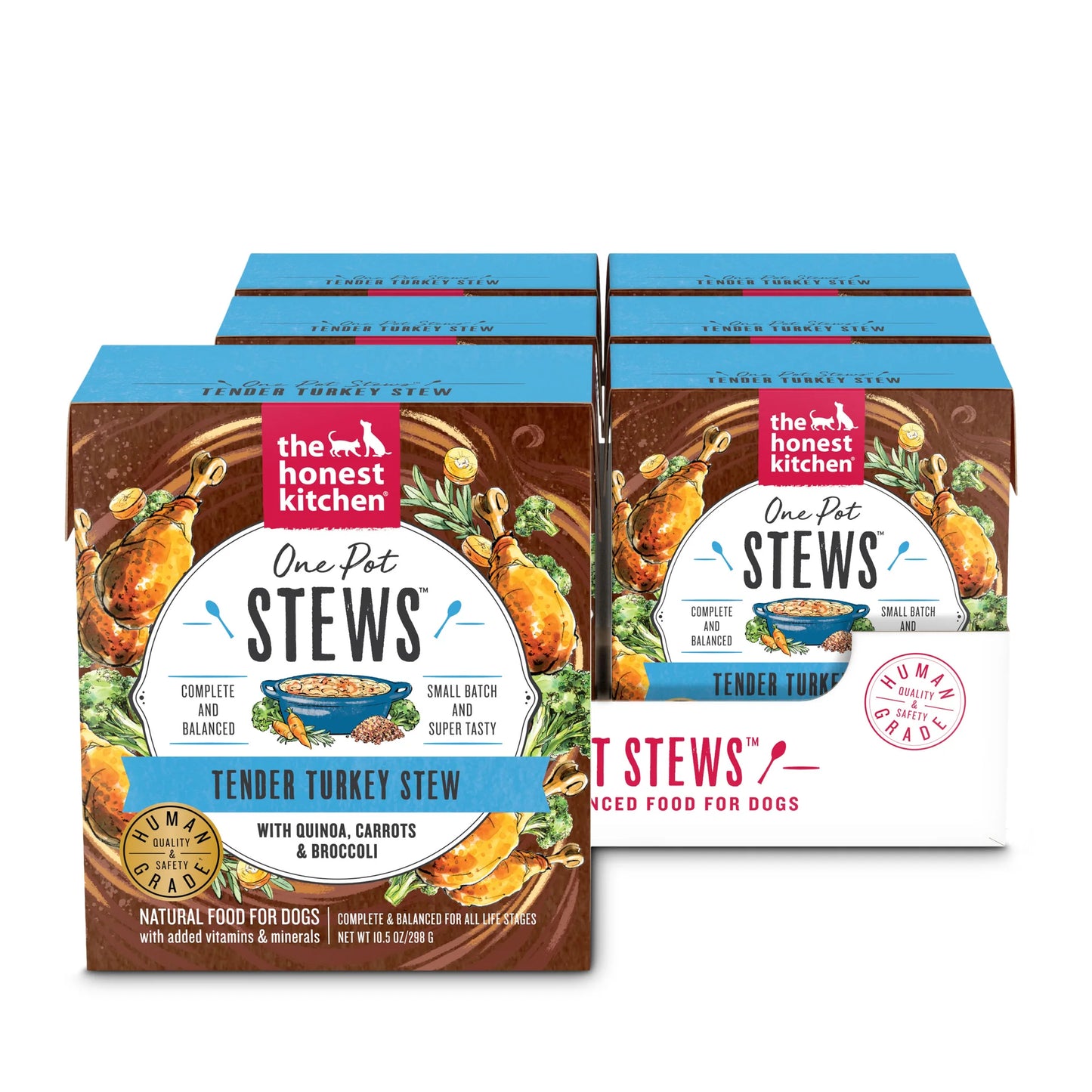 Honest Kitchen Tender Turkey Pot Stews made with tender turkey, wholesome vegetables, and natural ingredients, offering a hearty, delicious, and nutritious meal for your dog.