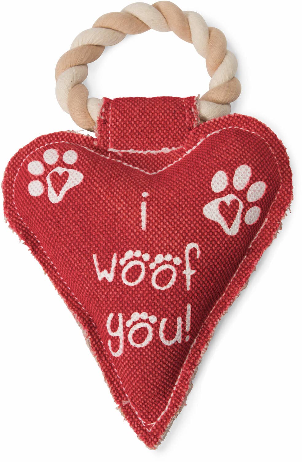 I Woof You Heart Shaped Sturdy Canvas Tug of War Dog Toy