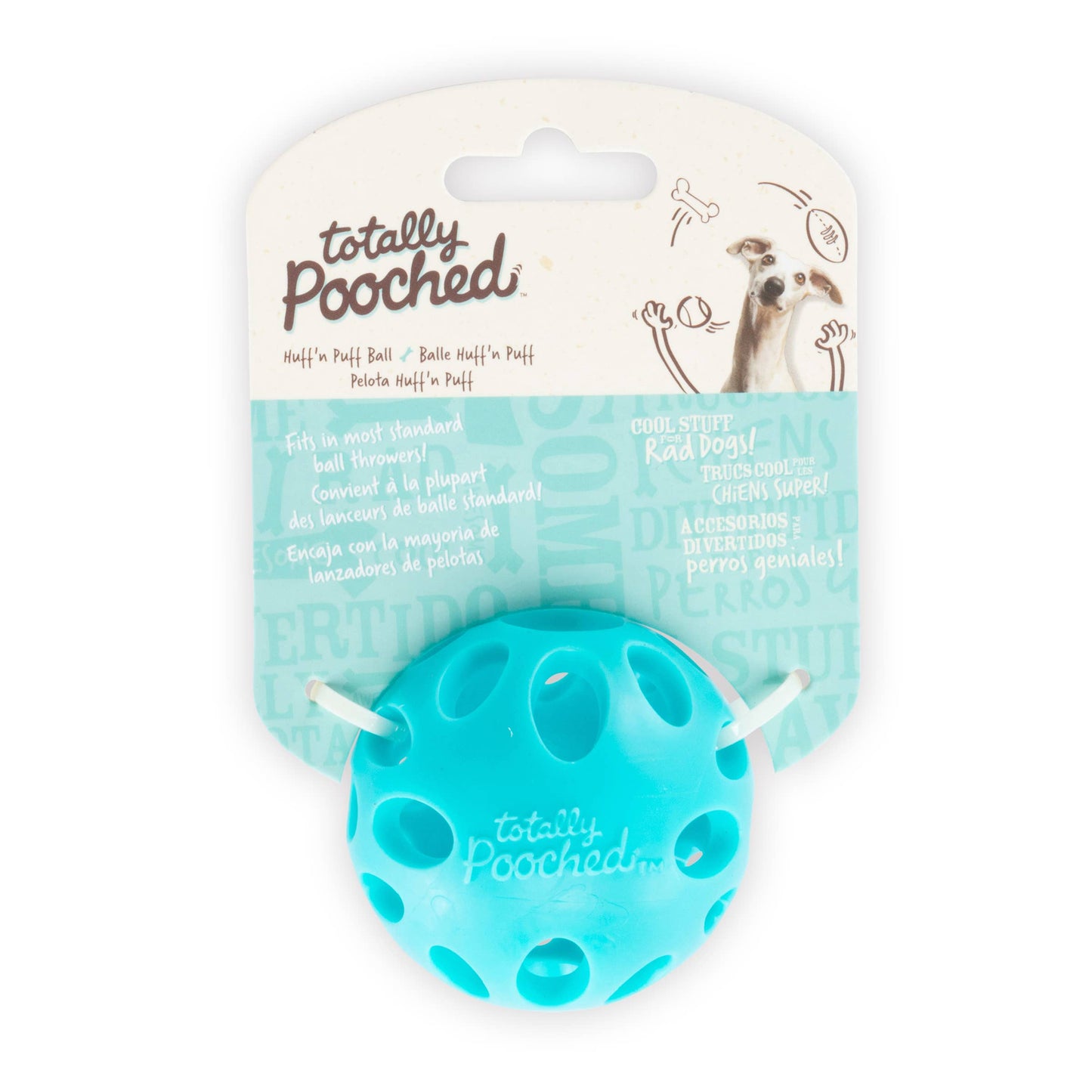 Totally Pooched Huff'n Puff Ball Rubber 2.5" Teal