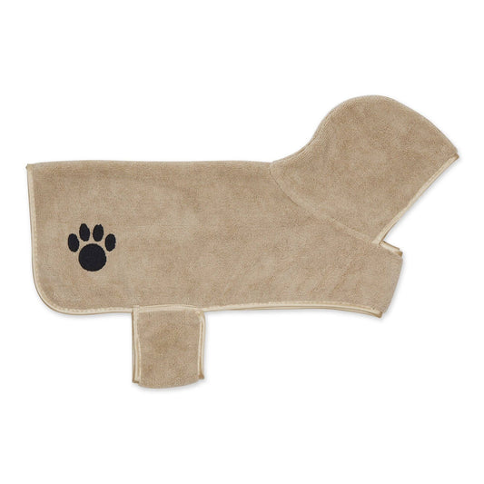 Taupe Embroidered Paw Medium Pet Robe