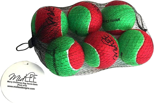 Midlee Christmas 2.5" Dog Tennis Balls with Squeaker- 6pk