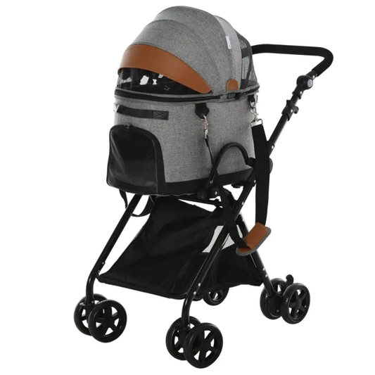 Luxury Folding Pet Stroller Travel Carriage 2 In 1 (Grey)