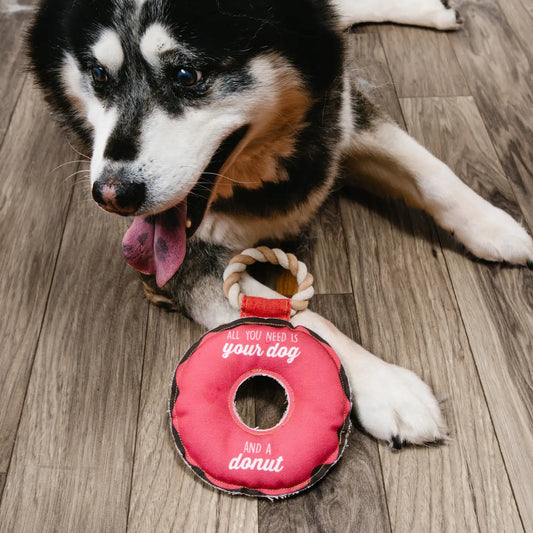 Dog and a Donut - 10.75" Canvas Dog Toy on Rope