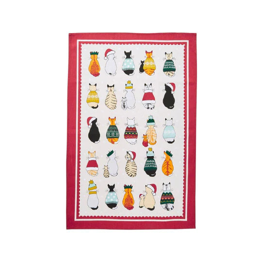 Christmas Cats In Waiting Tea Towel