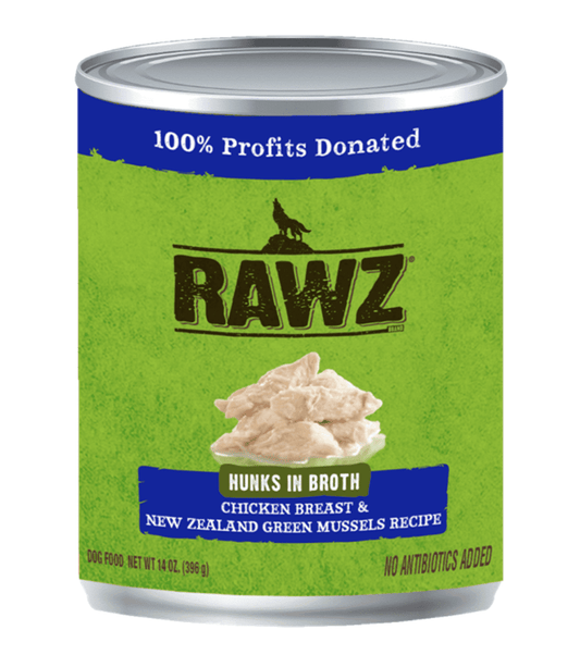 Rawz Hunks In Broth Chicken & Green Mussels Dog Cans