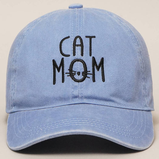 Blue Cat Mom Denim Cotton Adjustable Hat