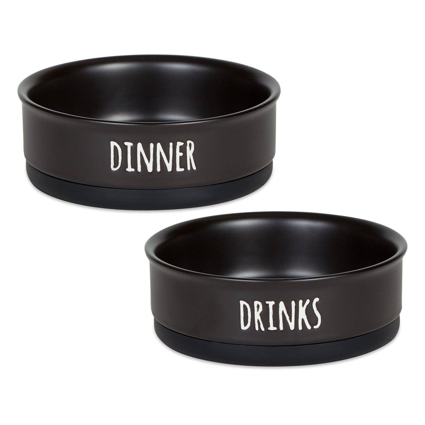 Pet Bowl Dinner And Drinks Black Medium 6Dx2H Set of 2