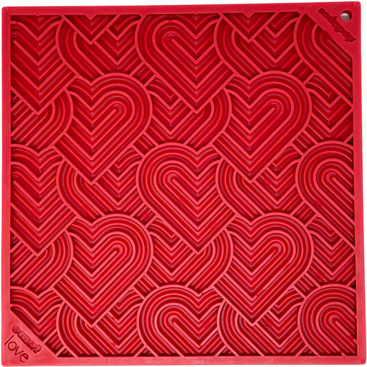 Heart Design "Love" Emat Enrichment Lick Mat - Red - Small: Large