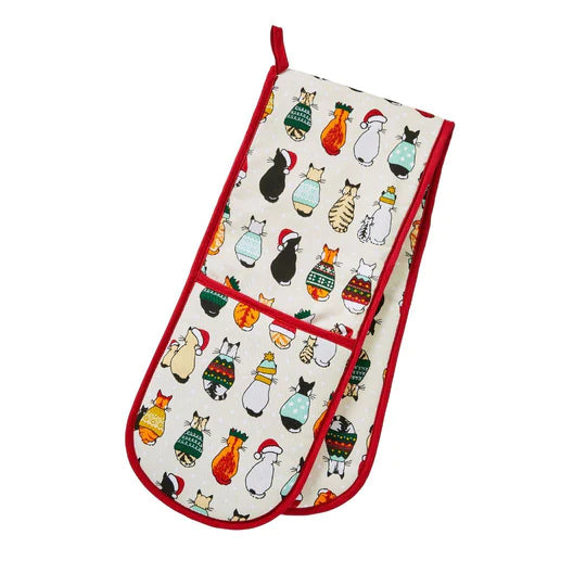 Christmas Cats In Waiting Double Oven Glove