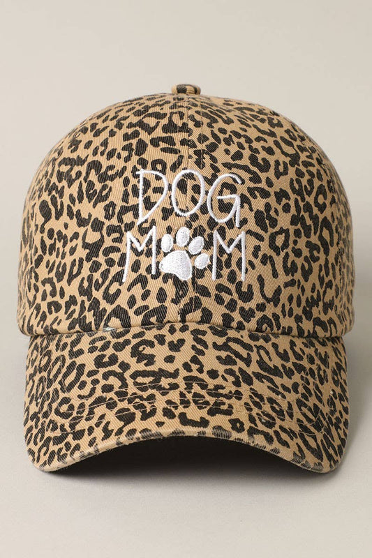 Dog Mom Embroidered Leopard Print Baseball Hat Cap